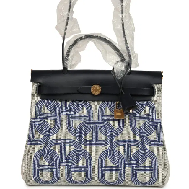Hermes Herbag Zip PM 31 "Circuit 24" Bleu Royal, Ecru Toile H Canvas and Bleu Indigo Vache Hunter Leather Gold Hardware Hermes Herbag Zip PM 31 "Circuit 24" Bleu Royal, Ecru Toile H Canvas and Bleu Indigo Vache Hunter Leather Gold Hardware