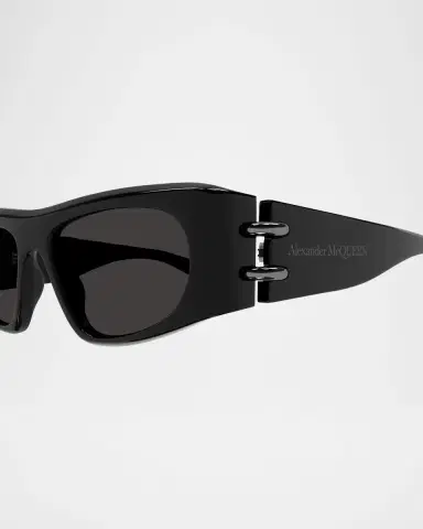 Alexander McQueen Men's AM0471SM Acetate Rectangle Sunglasses | Thumbnail 2
