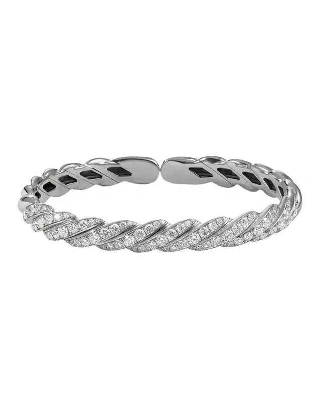 Sculpted Cable Flex Bracelet with Diamonds in 18K White Gold, 7.5mm