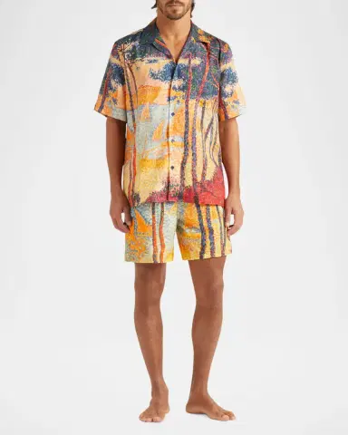 Vilebrequin Men's Printed Linen Camp Shirt | Thumbnail 2