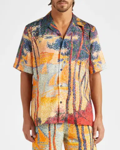 Vilebrequin Men's Printed Linen Camp Shirt | Thumbnail 4
