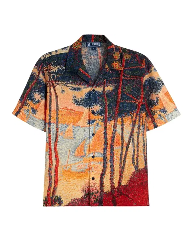 Men's Printed Linen Camp Shirt