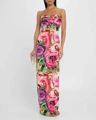 Black Halo Leonora Strapless Abstract-Print Column Gown | Thumbnail 2 Black Halo Leonora Strapless Abstract-Print Column Gown | Thumbnail 2