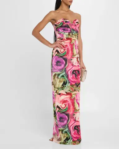 Black Halo Leonora Strapless Abstract-Print Column Gown | Thumbnail 4 Black Halo Leonora Strapless Abstract-Print Column Gown | Thumbnail 4