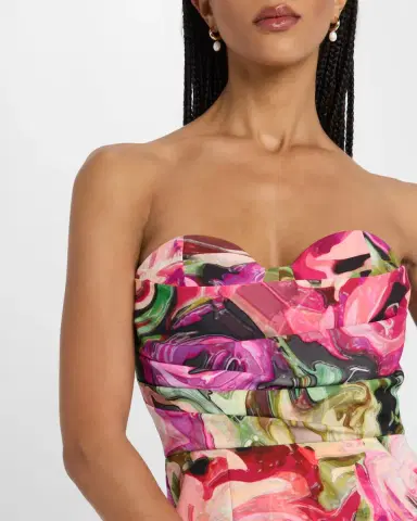 Black Halo Leonora Strapless Abstract-Print Column Gown | Thumbnail 5 Black Halo Leonora Strapless Abstract-Print Column Gown | Thumbnail 5
