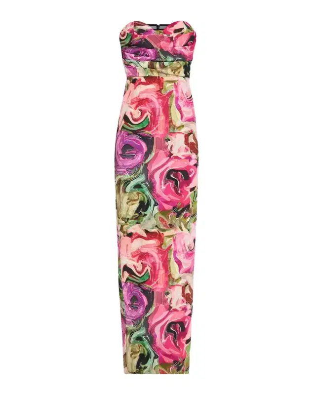 Black Halo Leonora Strapless Abstract-Print Column Gown