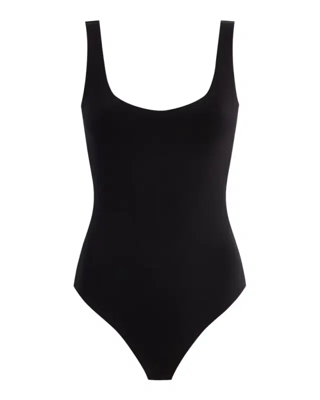 Sleeveless Scoop-Neck Neoprene Thong Bodysuit