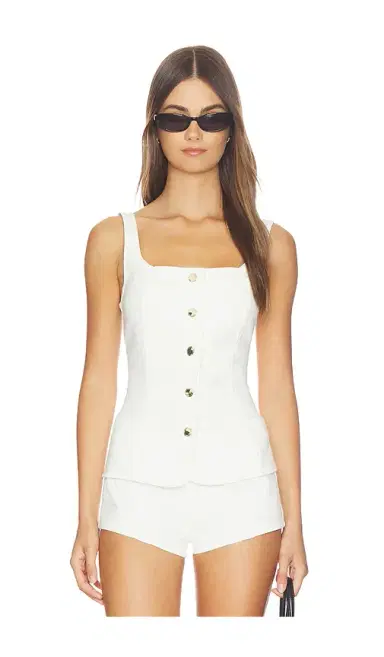 GOOD AMERICAN Sleeveless Button Front Denim Top | Thumbnail 1 GOOD AMERICAN Sleeveless Button Front Denim Top | Thumbnail 1