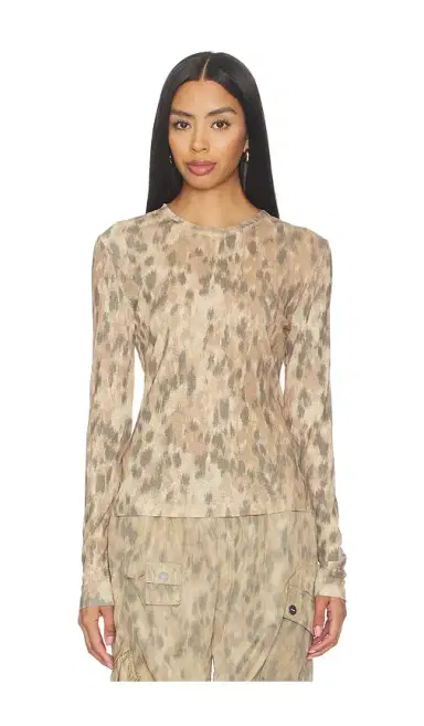 Ganni Printed Marl Mesh Long Sleeve Top | Thumbnail 1 Ganni Printed Marl Mesh Long Sleeve Top | Thumbnail 1