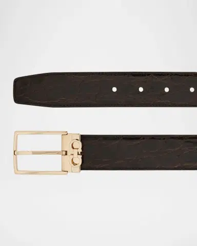 Ferragamo Men's Gancini Alligator Leather Belt | Thumbnail 2 Ferragamo Men's Gancini Alligator Leather Belt | Thumbnail 2