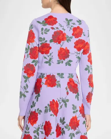 Carolina Herrera Rose Jacquard Crop Crewneck Cardigan | Thumbnail 2 Carolina Herrera Rose Jacquard Crop Crewneck Cardigan | Thumbnail 2