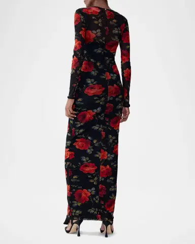 Carolina Herrera Rose-Print Mesh Long-Sleeve Maxi Dress | Thumbnail 2 Carolina Herrera Rose-Print Mesh Long-Sleeve Maxi Dress | Thumbnail 2