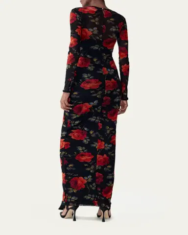 Carolina Herrera Rose-Print Mesh Long-Sleeve Maxi Dress | Thumbnail 6 Carolina Herrera Rose-Print Mesh Long-Sleeve Maxi Dress | Thumbnail 6