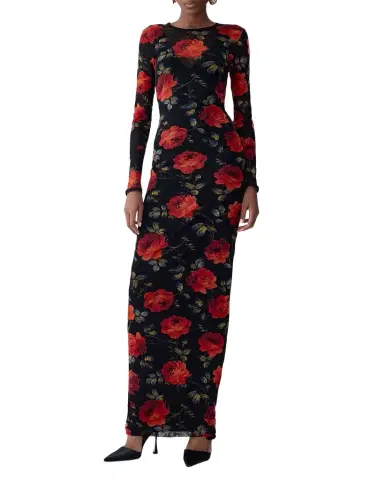 Carolina Herrera Rose-Print Mesh Long-Sleeve Maxi Dress | Thumbnail 1 Carolina Herrera Rose-Print Mesh Long-Sleeve Maxi Dress | Thumbnail 1