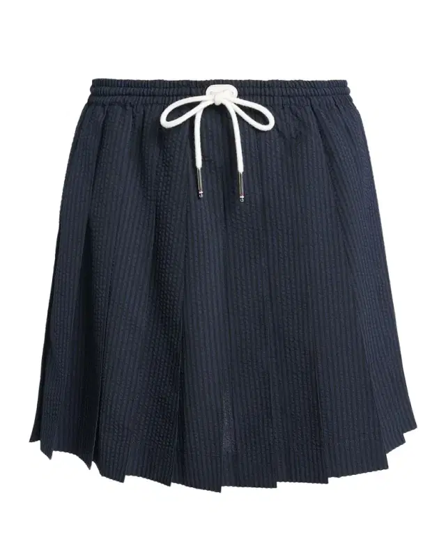 Thom Browne Pleated Seersucker Mini Drawstring Skirt