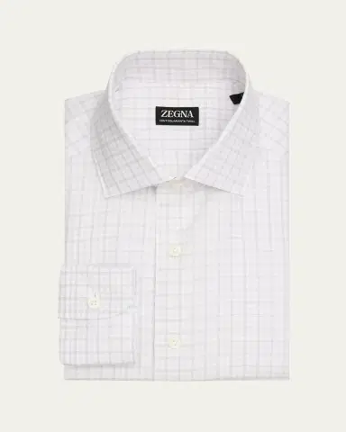 ZEGNA Men's Plaid Cotton-Linen Shirt | Thumbnail 2