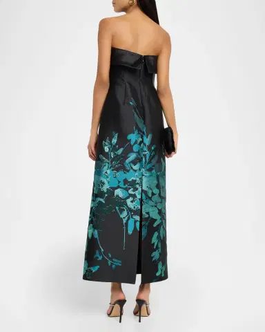 Aidan Mattox Strapless Metallic Botanical Jacquard Maxi Dress | Thumbnail 3 Aidan Mattox Strapless Metallic Botanical Jacquard Maxi Dress | Thumbnail 3