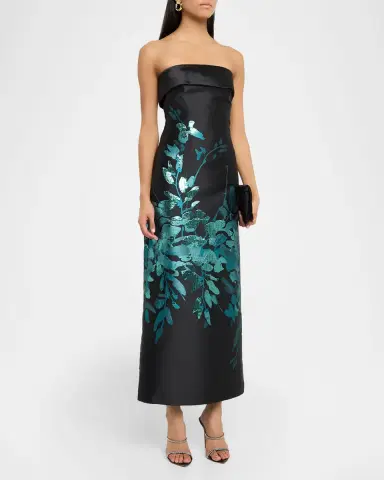 Aidan Mattox Strapless Metallic Botanical Jacquard Maxi Dress | Thumbnail 4 Aidan Mattox Strapless Metallic Botanical Jacquard Maxi Dress | Thumbnail 4