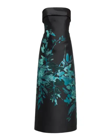 Aidan Mattox Strapless Metallic Botanical Jacquard Maxi Dress | Thumbnail 1 Aidan Mattox Strapless Metallic Botanical Jacquard Maxi Dress | Thumbnail 1