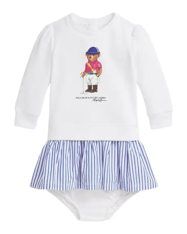 Polo Ralph Lauren Girl 's Polo Bear Magic Fleece Combo Dress, Size 3M-24M