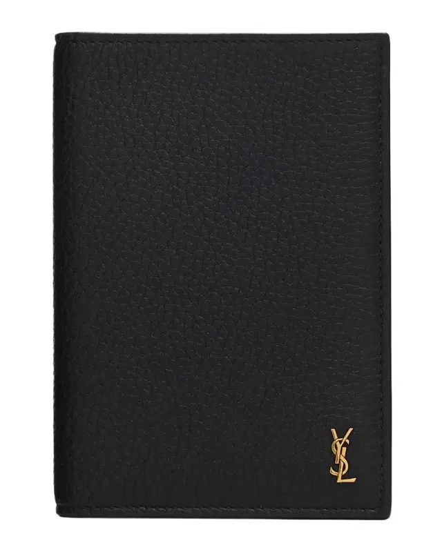 Saint Laurent Men 's Tiny Cassandre YSL Passport Case in Grained Leather