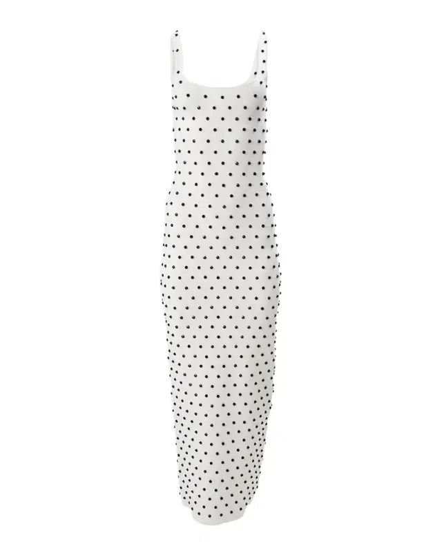 Polka-Dot Embroidered Sleeveless Midi Dress