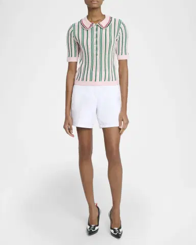 Thom Browne Striped Crochet Short-Sleeve Polo Shirt | Thumbnail 2 Thom Browne Striped Crochet Short-Sleeve Polo Shirt | Thumbnail 2
