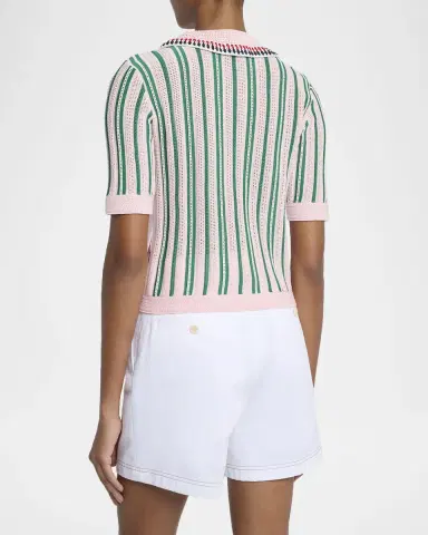 Thom Browne Striped Crochet Short-Sleeve Polo Shirt | Thumbnail 3 Thom Browne Striped Crochet Short-Sleeve Polo Shirt | Thumbnail 3