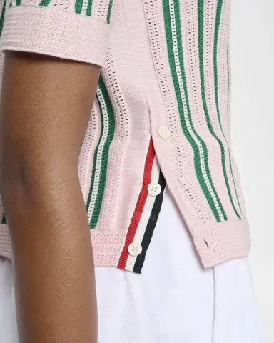 Thom Browne Striped Crochet Short-Sleeve Polo Shirt | Thumbnail 5 Thom Browne Striped Crochet Short-Sleeve Polo Shirt | Thumbnail 5