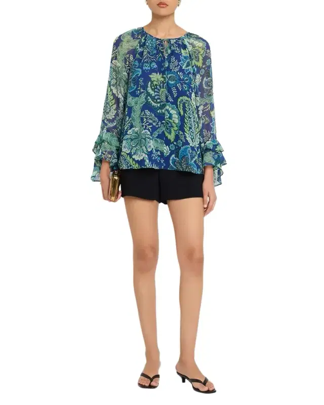 Darby Paisley-Print Chiffon Blouse