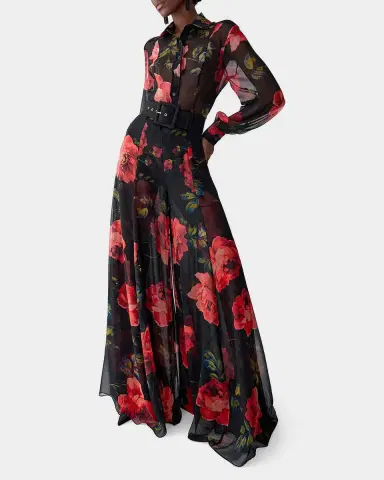 Carolina Herrera Iris Rose Silk Chiffon Extra Wide-Leg Pants | Thumbnail 2 Carolina Herrera Iris Rose Silk Chiffon Extra Wide-Leg Pants | Thumbnail 2