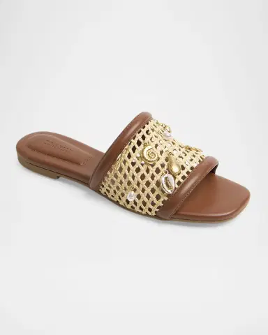 Simkhai Caspian Raffia Netted Leather Flat Sandals | Thumbnail 2 Simkhai Caspian Raffia Netted Leather Flat Sandals | Thumbnail 2
