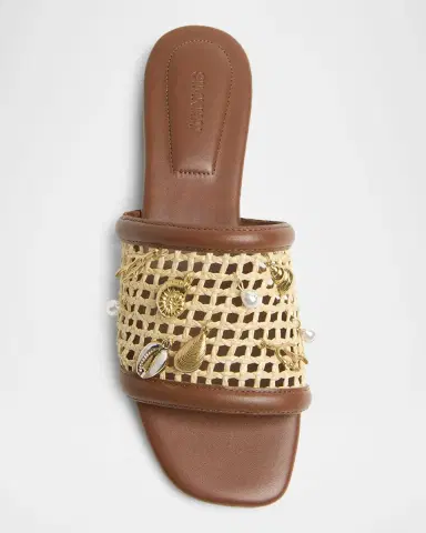 Simkhai Caspian Raffia Netted Leather Flat Sandals | Thumbnail 3 Simkhai Caspian Raffia Netted Leather Flat Sandals | Thumbnail 3