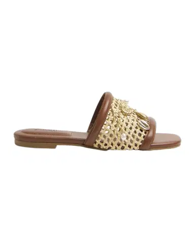 Simkhai Caspian Raffia Netted Leather Flat Sandals | Thumbnail 1 Simkhai Caspian Raffia Netted Leather Flat Sandals | Thumbnail 1