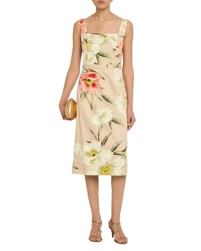 Cyra Floral-Print Stretch Cotton Midi Sheath Dress