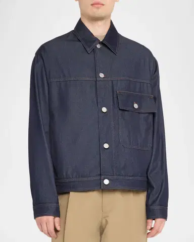 Giorgio Armani Men's Flap-Pocket Dark-Wash Denim Shirt Jacket | Thumbnail 4 Giorgio Armani Men's Flap-Pocket Dark-Wash Denim Shirt Jacket | Thumbnail 4