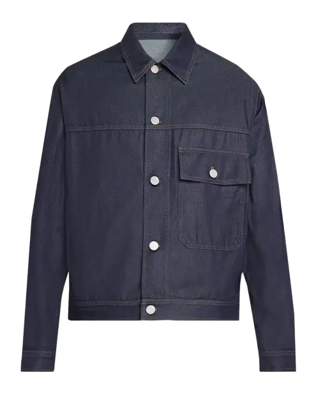 Giorgio Armani Men's Flap-Pocket Dark-Wash Denim Shirt Jacket