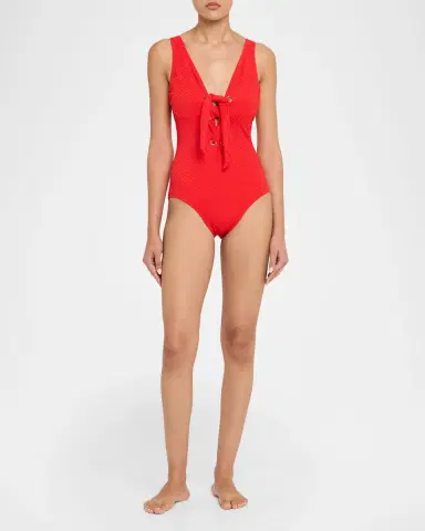 Shoshanna Lace-Up One-Piece Swimsuit | Thumbnail 2