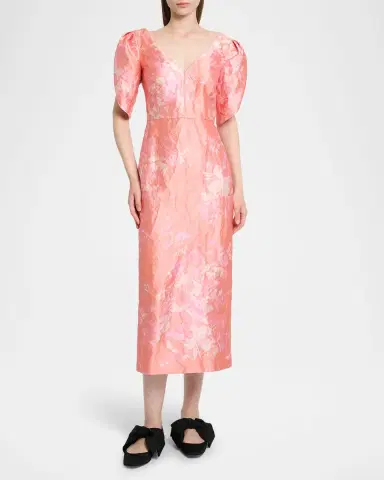 Erdem Floral-Print Textured Satin Midi Dress | Thumbnail 3 Erdem Floral-Print Textured Satin Midi Dress | Thumbnail 3