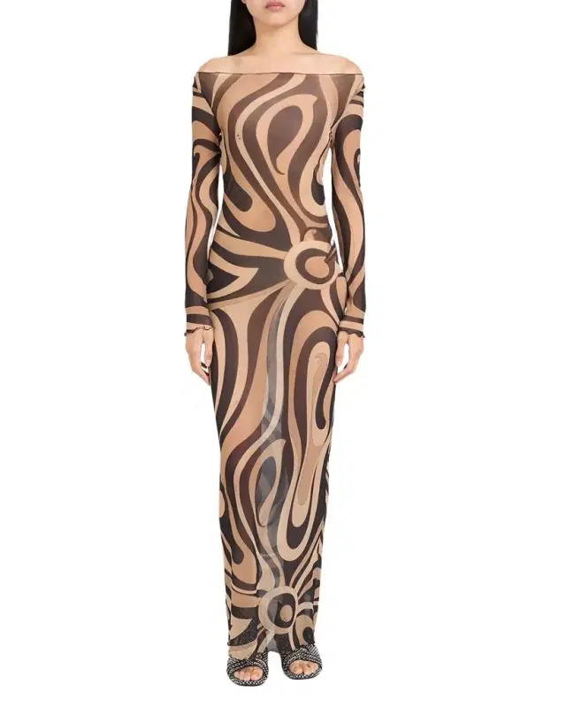 Marmo Tulle Long-Sleeve Maxi Dress