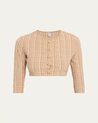 Lisa Marie Fernandez Seersucker Cropped Cardigan | Thumbnail 4 Lisa Marie Fernandez Seersucker Cropped Cardigan | Thumbnail 4