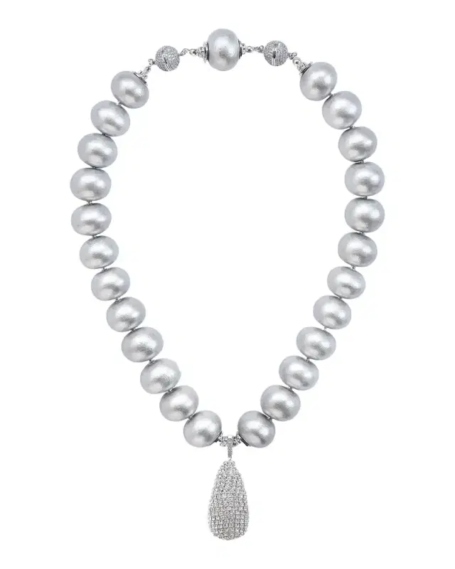 Wood and Rhinestone Serafina Necklace with Silver-Plated Hardware