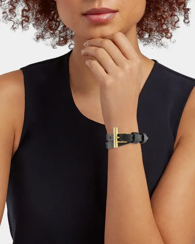 Goldtone & Grained Leather Double Wrap Bracelet