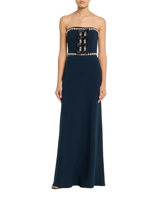 Tandy Bow Embellished Strapless Gown