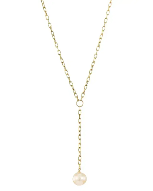 14K Yellow Gold Pearl Lariat Necklace