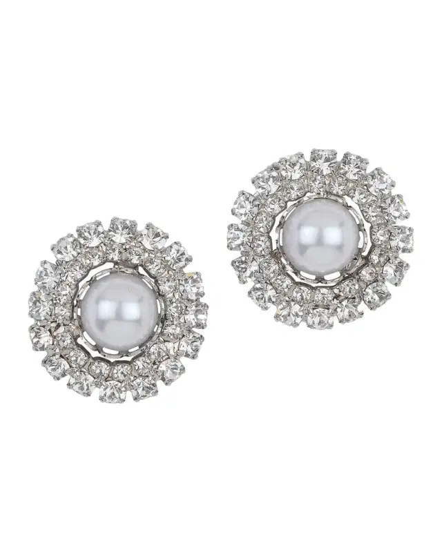 Antinea Rhodium-Plated, Imitation Pearl & Crystal Earrings