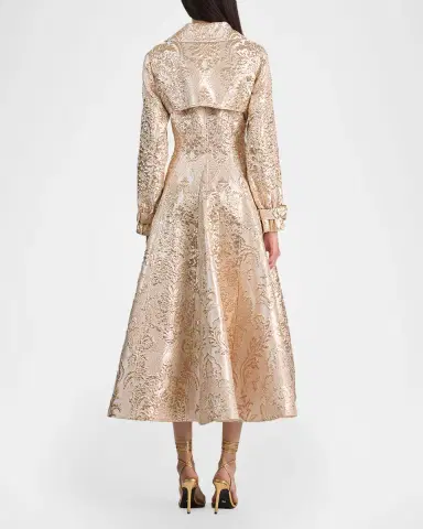 ALICE + OLIVIA Ellie Metallic Brocade Godet Trench Coat | Thumbnail 3 ALICE + OLIVIA Ellie Metallic Brocade Godet Trench Coat | Thumbnail 3