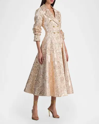 ALICE + OLIVIA Ellie Metallic Brocade Godet Trench Coat | Thumbnail 4 ALICE + OLIVIA Ellie Metallic Brocade Godet Trench Coat | Thumbnail 4