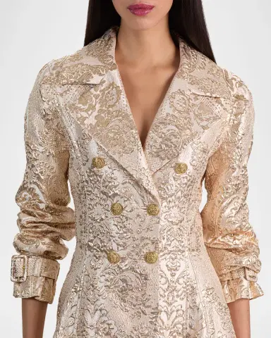 ALICE + OLIVIA Ellie Metallic Brocade Godet Trench Coat | Thumbnail 5 ALICE + OLIVIA Ellie Metallic Brocade Godet Trench Coat | Thumbnail 5