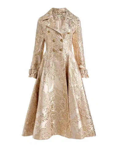 ALICE + OLIVIA Ellie Metallic Brocade Godet Trench Coat | Thumbnail 1 ALICE + OLIVIA Ellie Metallic Brocade Godet Trench Coat | Thumbnail 1